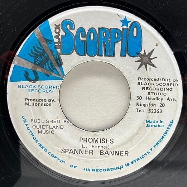 レコードメイン画像：【多幸感溢れまくるオブスキュア・メロウ・ダンスホール!!】JAオリジナル SPANNER BANNER Promises ('90 Black Scorpio) DUB ワッキーズ調