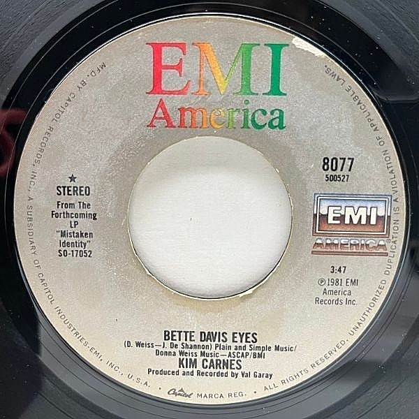 レコードメイン画像：USオリジナル 7インチ KIM CARNES Bette Davis Eyes ベティ・デイヴィスの瞳 ('81 EMI America) キム・カーンズ 45RPM.