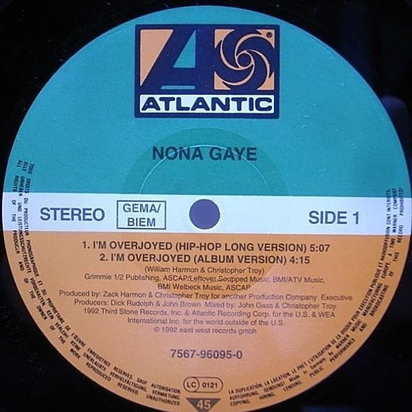 レコードメイン画像：'92 GERMANY 独 12インチ NONA GAYE I'm Overjoyed 甘美 EARLY '90s R&B / MARVIN GAYEの娘です