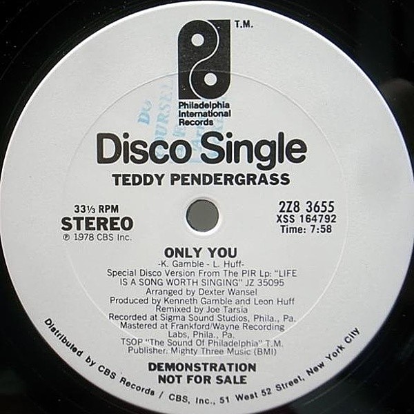 レコードメイン画像：プロモ 12 USオリジ TEDDY PENDERGRASS Only You / Get Up, Get Down ～ PHILLY CLASSIC, GARAGE FUNK / HARVEY loft