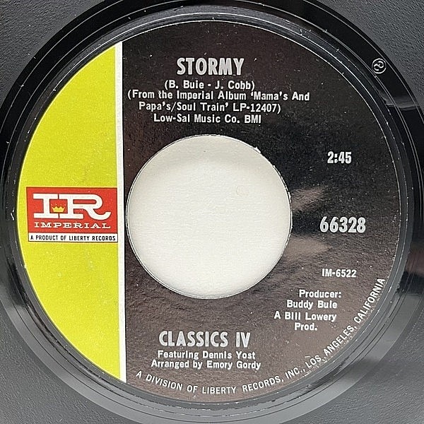 レコードメイン画像：【フロリダ産極上ブルー・アイド・ソウル】良好盤!! USオリジ 7インチ CLASSICS IV Stormy / 24 Hours Of Loneliness ('68 Imperial) 45RPM