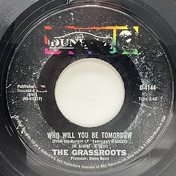 レコードメイン画像：USオリジナル 7インチ GRASS ROOTS Midnight Confessions / Who Will You Be Tomorrow ('67 Dunhill) 真夜中の誓い ドラムブレイク 45RPM.