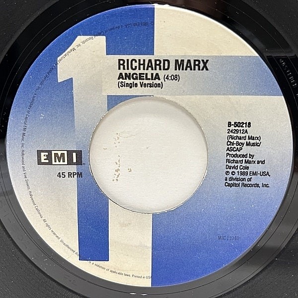 レコードメイン画像：USオリジナル 7インチ RICHARD MARX Angelia ('89 EMI USA) リチャード・マークス 45RPM.