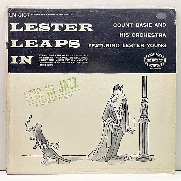 レコードメイン画像：USオリジナル MONO ストロボ 深溝 COUNT BASIE Feat. LESTER YOUNG Lester Leaps In ('56 Epic) Steig 猫ジャケ シリーズ 人気作
