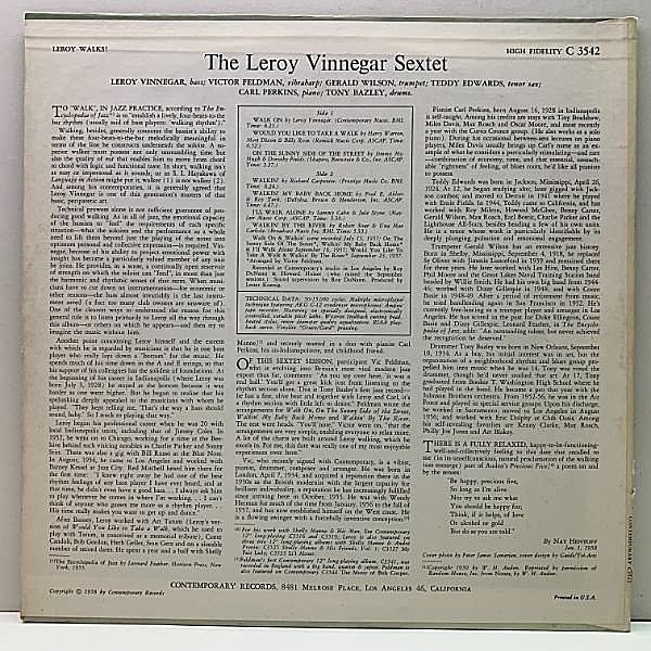 シ*ン様 LEROY VINNEGAR Leroy Walks! オリジナル Leroy Vinnegar Quintet – Leroy Walks Again – Vinyl (LP
