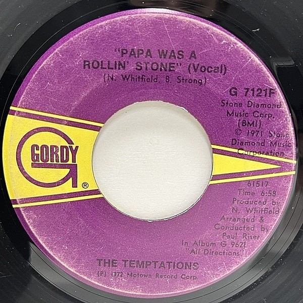 レコードメイン画像：USオリジナル 7インチ TEMPTATIONS Papa Was A Rollin' Stone ('72 Gordy) テンプテーションズ 低音効いた漆黒のサイケ・グルーヴ 45RPM.
