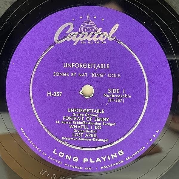 【稀少USオリジナル】Nat KingColeUnforgettableレコード NAT KING COLE - UNFORGETTABLE / 1952 US ORIGINAL PURPLE