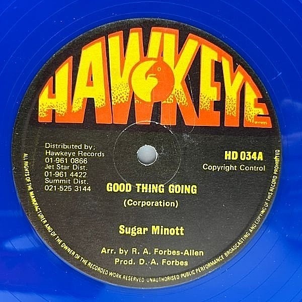 レコードメイン画像：良好盤!! 12インチ 青カラー・ヴァイナル SUGAR MINOTT Good Thing Going ('81 Hawkeye) Bad Things DUB ver.収録 SWEET LOVERS 45RPM.