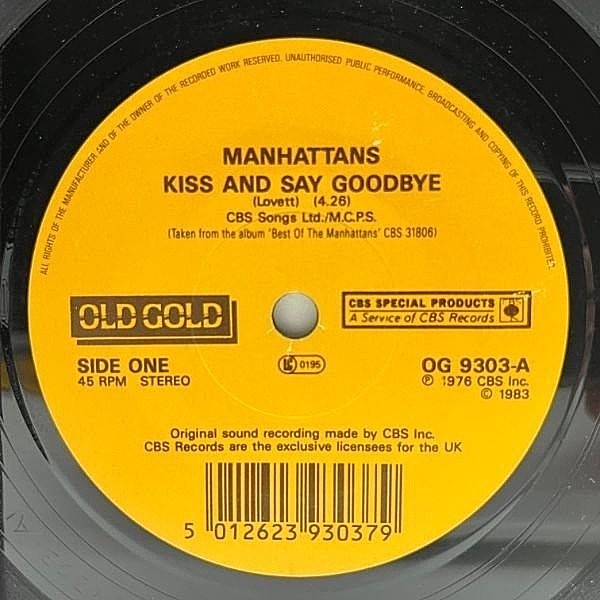 レコードメイン画像：【70s スウィート 甘茶ソウル 名曲】美盤!! MANHATTANS Kiss And Say Goodbye / Hurt 7インチ 45RPM