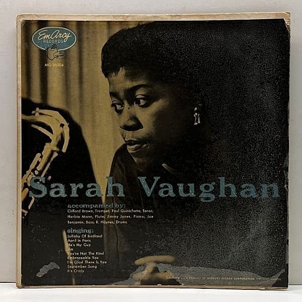 レコードメイン画像：MONO 小ドラマー 深溝 SARAH VAUGHAN S.T (EmArcy 36004) コーティング仕様 with Clifford Brown, Jimmy Jones, Roy Haynes ほか