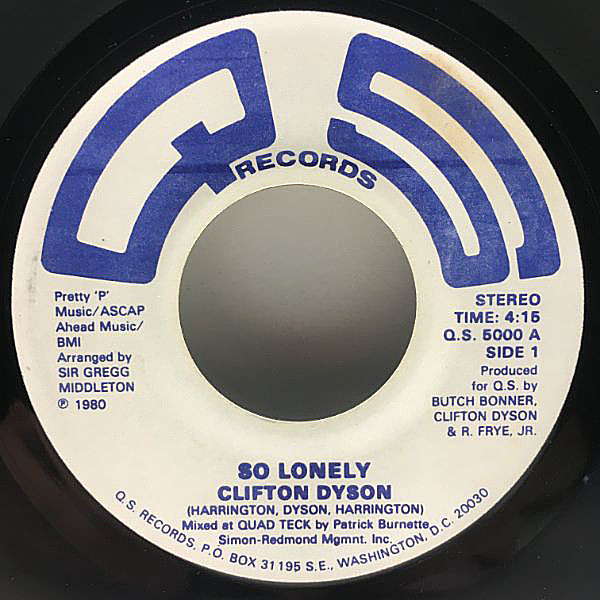 レコードメイン画像：極美盤!! 45's 米オリジナル CLIFTON DYSON I'm Giving Up / So Lonely ('80 Q.S.) US 7インチ クリフトン・ダイスン 古典 モダンダンサー