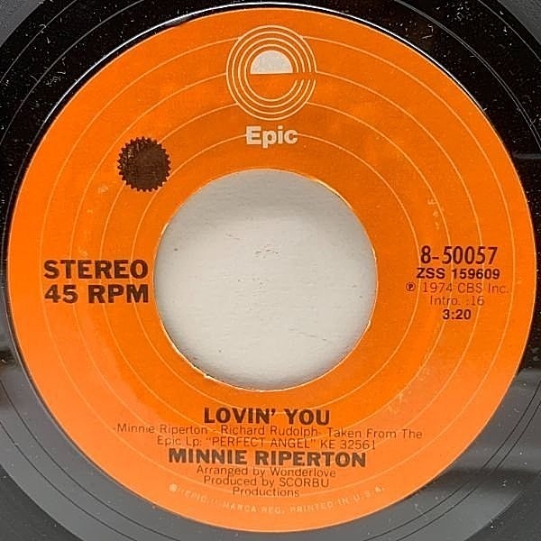 レコードメイン画像：美盤!! 7インチ USオリジナル MINNIE RIPERTON Lovin' You ('74 Epic) 45RPM. ミニー・リパートン／ラヴィング・ユー 大名曲