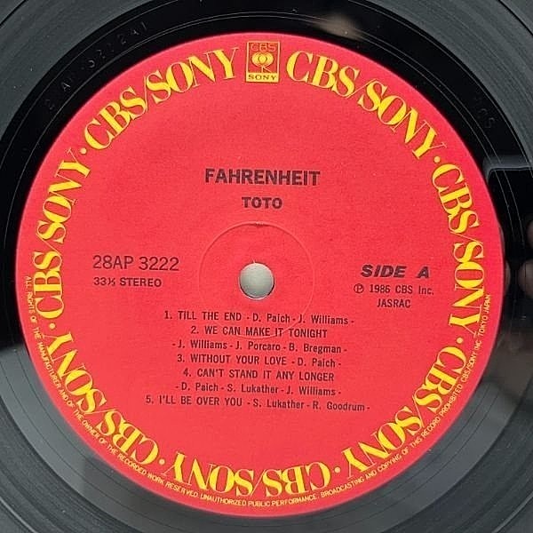 TOTO / Fahrenheit (LP) / CBS・Sony | WAXPEND RECORDS