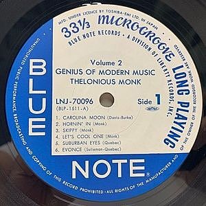 THELONIOUS MONK / Genius Of Modern Music Vol. 2 (LP) / Blue