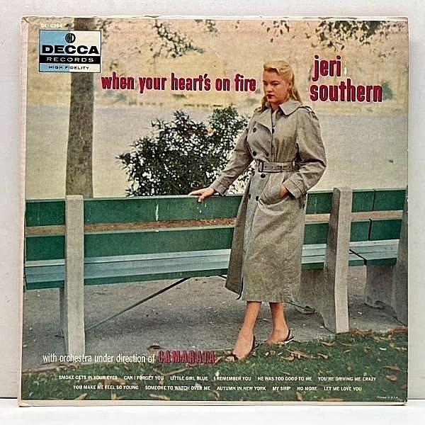 レコードメイン画像：美再生!音抜群! FLAT 深溝 USオリジナル JERI SOUTHERN When Your Heart's On Fire ('57 Decca) 煙が目にしみる 50s ジェリ・サザンの名作