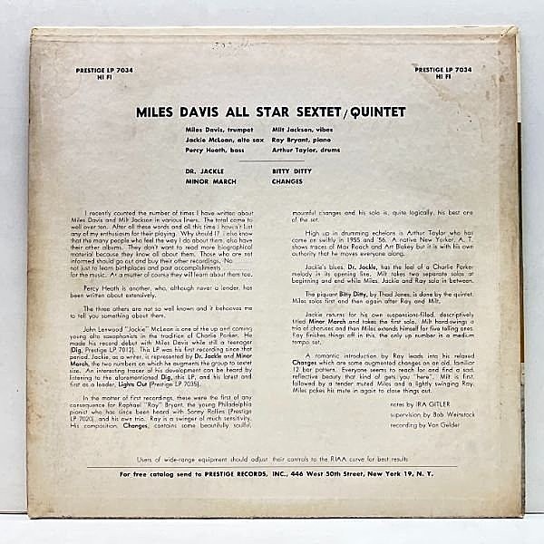 MILES DAVIS / MILT JACKSON / Quintet / Sextet (LP) / Prestige
