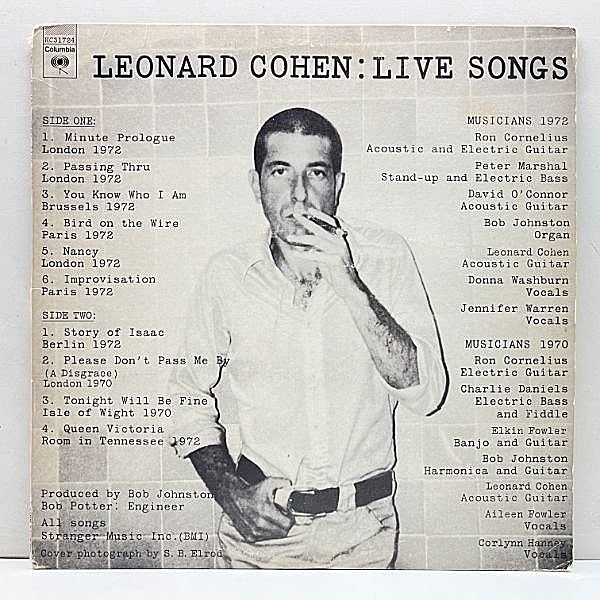 レコードメイン画像：概ね良好!! 初版 KC規格 USオリジナル LEONARD COHEN Live Songs ('73 Columbia) Tonight Will Be Fine ほか 初のライヴ作品 米 LP 原盤