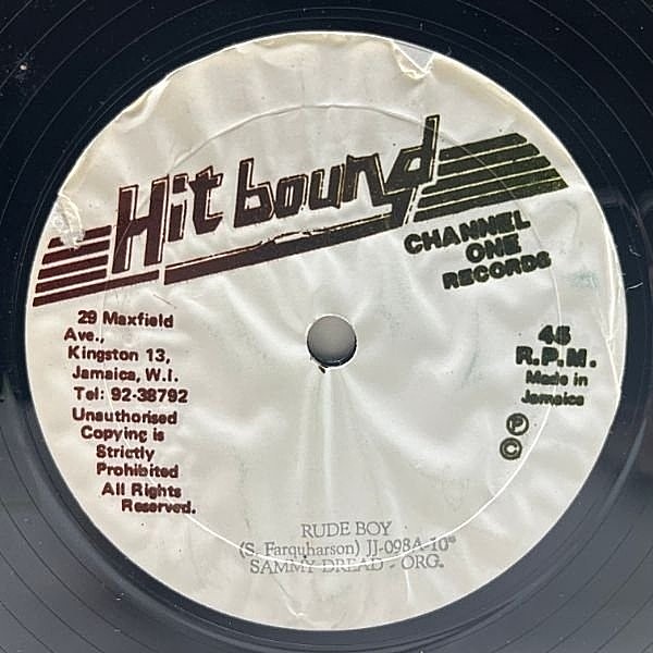 レコードメイン画像：【UK調の冷たい清涼感溢れるウィキッド・チューン】良好!! JAプレス 10インチ SAMMY DREAD Rude Boy (Hit Bound) サミー・ドレッド 45RPM.