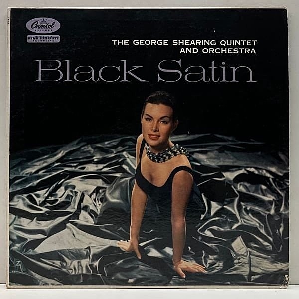 レコードメイン画像：レアな良好品!!【初版ターコイズ】MONO 米オリジ GEORGE SHEARING QUINTET Black Satin ('57 Capitol) カクテルジャズ本命盤！美女ジャケ