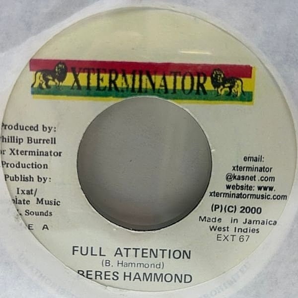 レコードメイン画像：【重厚なCORNEL CAMPBELLリメイクオケ】JAプレス 7インチ BERES HAMMON Full Attention (XTerminator) ベレス・ハモンド 45RPM.