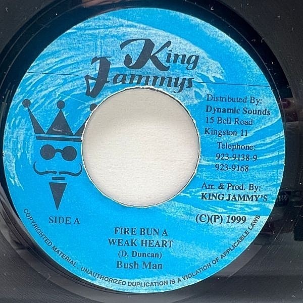 レコードメイン画像：JAプレス 7インチ BUSH MAN Fire Bun A Weak Heart (King Jammy's) THE WAILERS 名リディム 使用 45RPM.