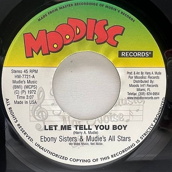 レコードメイン画像：【ファットな多幸感溢れるジャマイカン・ガールズ・チューン】美盤!! 米 7インチ EBONY SISTERS Let Me Tell You Boy (Moodisc) 45RPM.