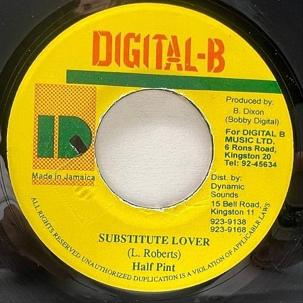 レコードメイン画像：JAプレス 7インチ HALF PINT Substitute Lovers ('92 Digital-B) KEN BOOTHE／Moving Awayリディム使用 ハーフ・パイント 45RPM.