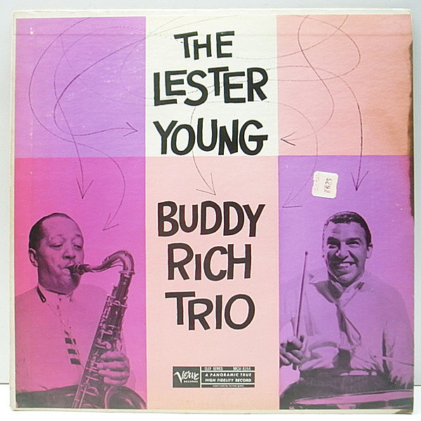 レコードメイン画像：美盤!! MONO Verveリム 深溝 黒Tラベル THE LESTER YOUNG & BUDDY RICH TRIO / NAT KING COLE (AYE GUY) 参加 モノラル LP