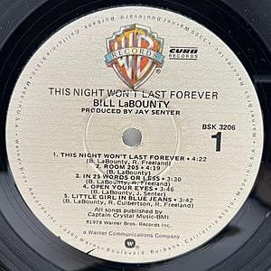 AOR LPレコード　PIECES BILL LaBOUNTY / This Night Won't Last Forever (LP) / Warner