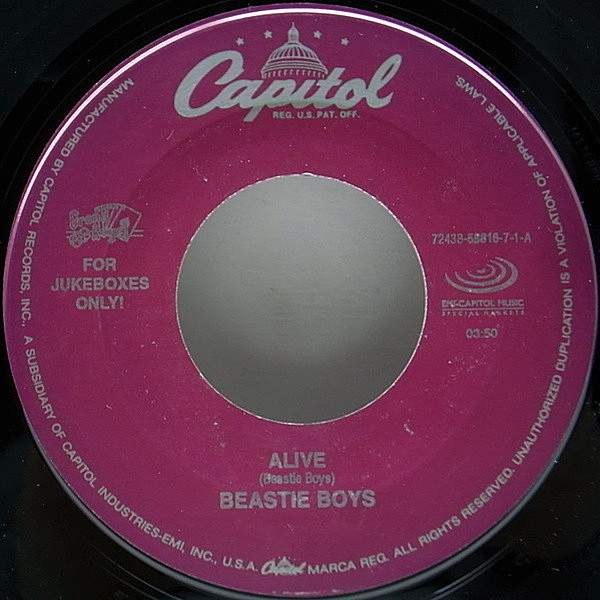 レコードメイン画像：For Jukebox Only 7インチ BEASTIE BOYS Alive & 未発表 Big Shot (Live) 収録 45RPM / ビースティ・ボーイズ