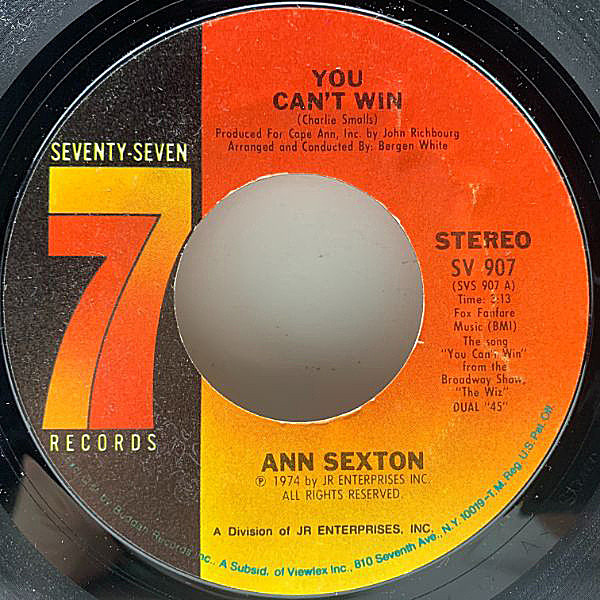 レコードメイン画像：【SOUTHERN, X-OVER LADY SOUL】45's USオリジ ANN SEXTON You Can't Win / Let's Huddle Up And Cuddle Up ('74 Seventy Seven) 7インチ