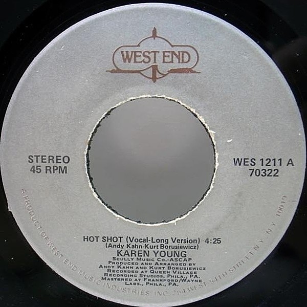レコードメイン画像：7インチ USオリジナル KAREN YOUNG Hot Shot ('78 West End) 1stシングル ガラージ・クラシック 45RPM.