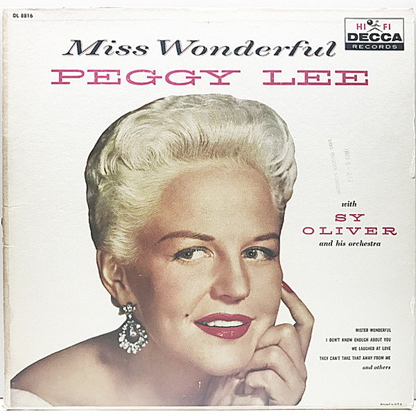 レコードメイン画像：良盤!音質綺麗! Flat, MONO 黒銀スモール 深溝 USオリジナル PEGGY LEE Miss Wonderful ('58 Decca) 緩急自在な歌唱で魅せるジャジーな好盤
