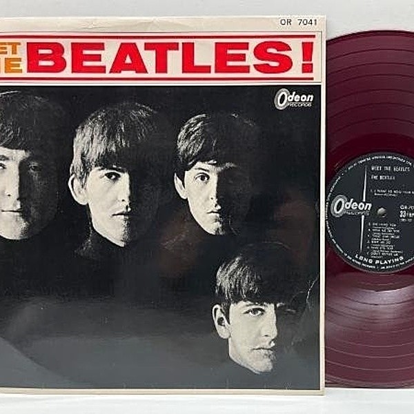 レコードメイン画像：【初回 OR-7041規格】赤盤 ペラ 美ジャケット Meet The Beatles! ミート・ザ・ビートルズ ('64 Odeon) 英語歌詞シート付き 国内盤 LP