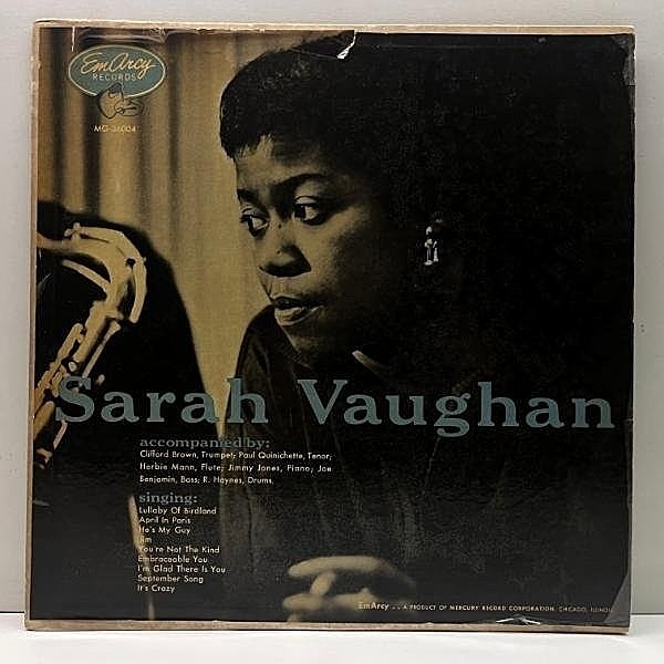 レコードメイン画像：良好盤!! MONO 小ドラマー 深溝 SARAH VAUGHAN S.T (EmArcy 36004) コーティング仕様 w/ Clifford Brown, Jimmy Jones, Roy Haynes ほか