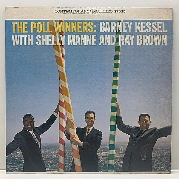 レコードメイン画像：美品!! '59年 艶グリーン 深溝 US初期プレス BARNEY KESSEL The Poll Winners (Contemporary S7535) w/ RAY BROWN, SHELLY MANNE 米 STEREO
