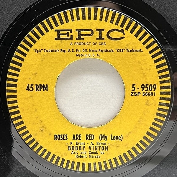 レコードメイン画像：バブルガム風のミッドテンポも収録！USオリジナル 7インチ BOBBY VINTON Roses Are Red ('62 Epic) ボビー・ヴィントン 涙の紅バラ 45RPM.