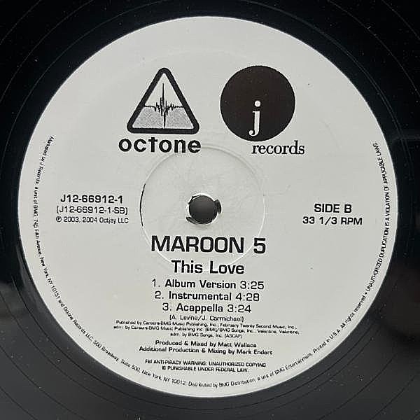 MAROON 5 Sunday Morning / This Love レコード MAROON 5 / This Love / Sunday Morning (12) / J Records