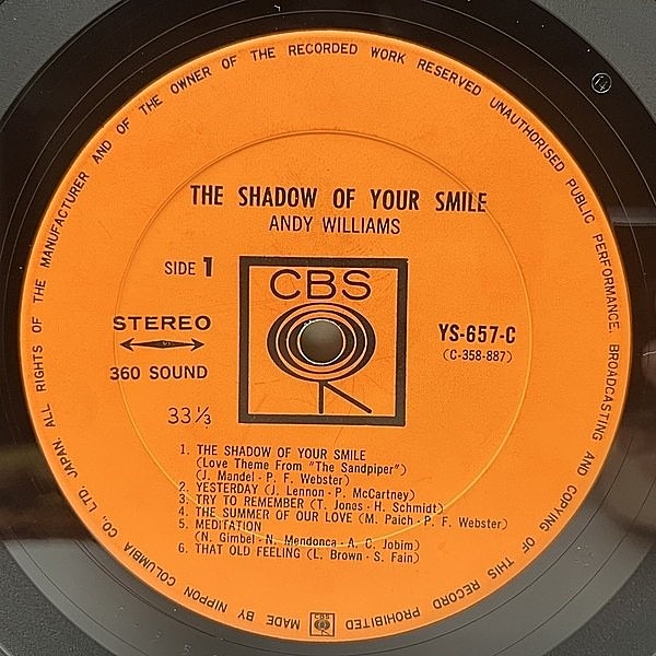 ANDY WILLIAMS / The Shadow Of Your Smile (LP) / CBS