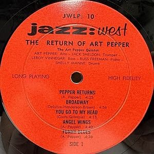 ART PEPPER / The Return Of Art Pepper (LP) / Jazz West