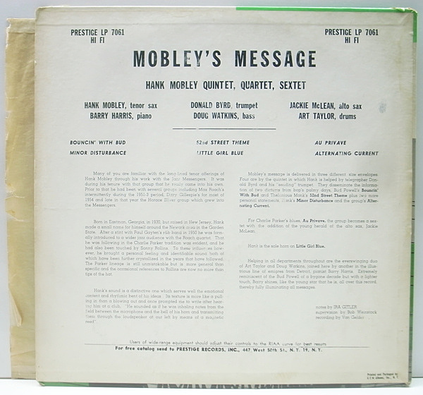 その他 LP Hank Mobley Mobleys Message VIJJ30030 PRESTIGE /00260 Hank Mobley – Mobley's Message – Vinyl (LP, Album + 2 more