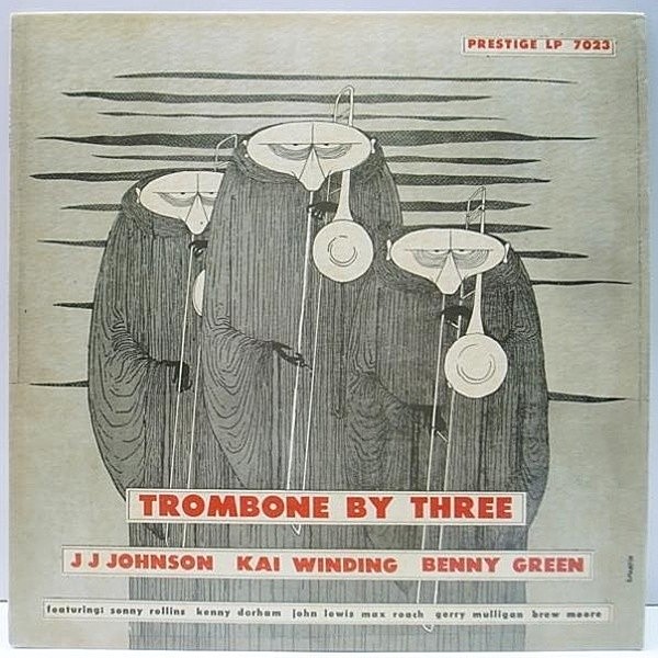レコードメイン画像：NYC FLAT 手書RVG 深溝 MONO オリジナル J.J. JOHNSON / KAI WINDING / BENNIE GREEN Trombone By Three ('56 Prestige) 概ね良好!!