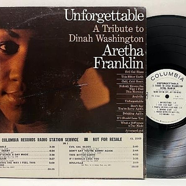 レコードメイン画像：美盤!! プロモ MONO USオリジナル ARETHA FRANKLIN Unforgettable - A Tribute To Dinah Washington (Columbia CL 2163) 米モノラル Promo