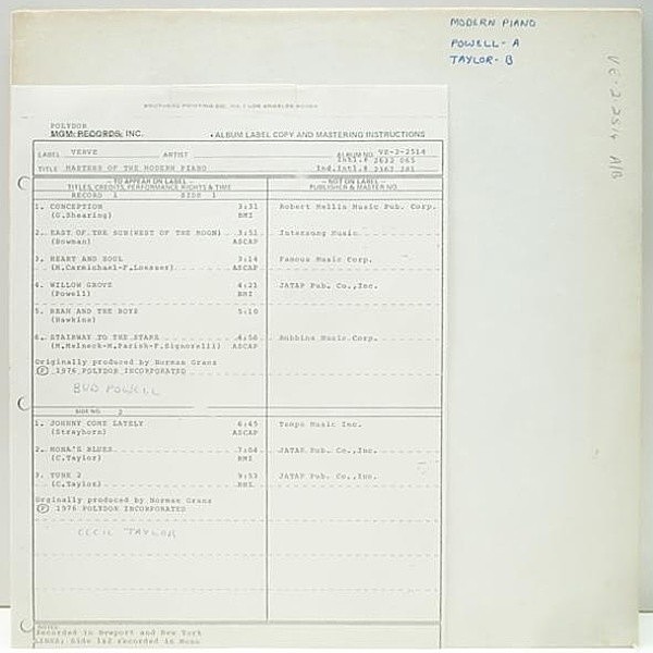 レコードメイン画像：極美盤!! MONO テスト盤 RL刻印(BOB LUDWIG) 高音質 BUD POWELL / CECIL TAYLOR Masters Of The Modern Piano (Verve) TEST PRESSING レア