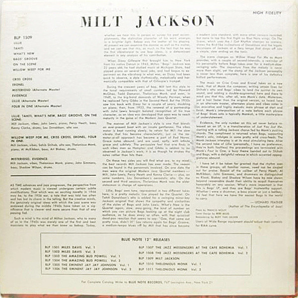 LP MILT JACKSON Milt Jackson GXK8034,BLP1509PROMO BLUE NOTE