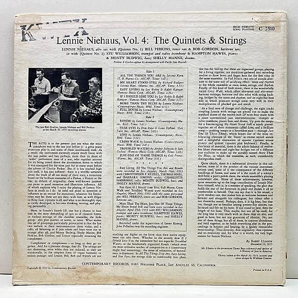 LENNIE NIEHAUS / Vol. 4 : The Quintets & Strings (LP