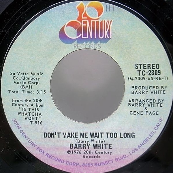 レコードメイン画像：オリジナル BARRY WHITE Don't Make Me Wait Too Long ('76 20th Century) '70s 美メロ／込み上げソウル・クラシック