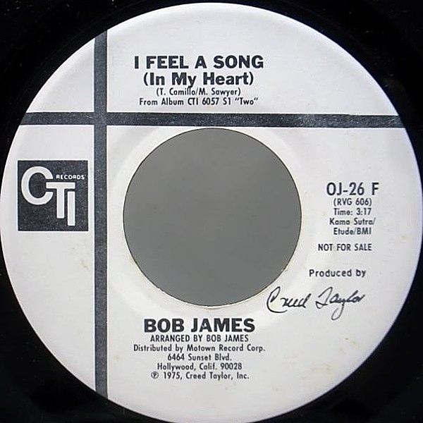 レコードメイン画像：プロモ オリジナル BOB JAMES I Feel A Song -In My Heart ('75 CTI) PATTI AUSTIN 参加 WHITE PROMO 7インチ 45 RPM.