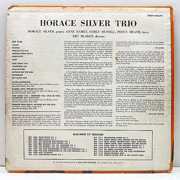 HORACE SILVER / Horace Silver Trio (LP) / Blue Note