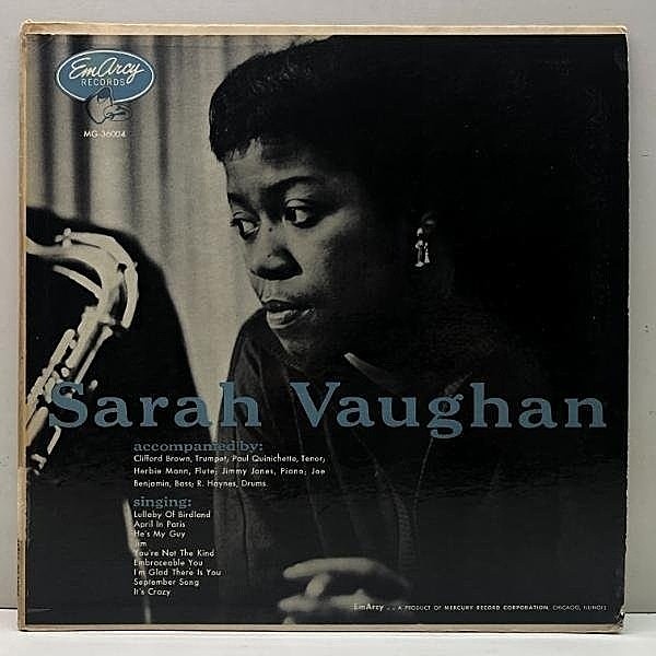 レコードメイン画像：良好!! MONO Smallドラマー 深溝 SARAH VAUGHAN S.T (EmArcy 36004) w/ Clifford Brown サラ・ヴォーン・ウィズ・クリフォード 名盤